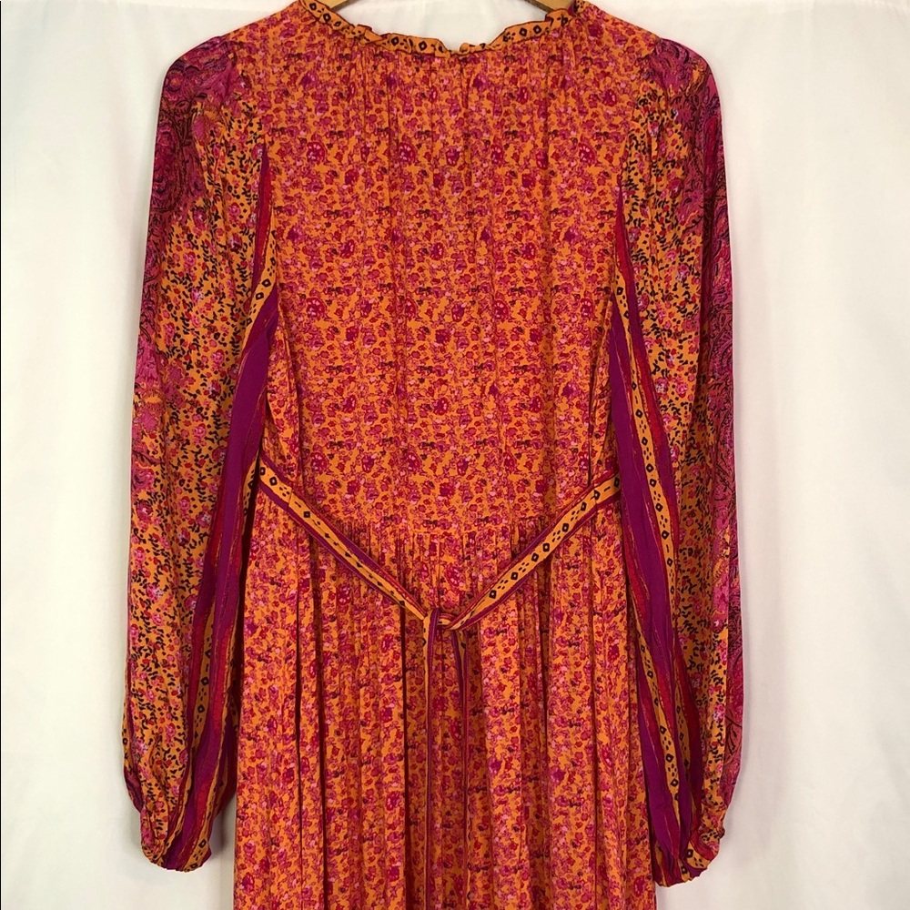 FREE PEOPLE  Happy Feeling Maxi Vibrant Pink & Orange Long Sleeve Dress Size S - Picture 13 of 16